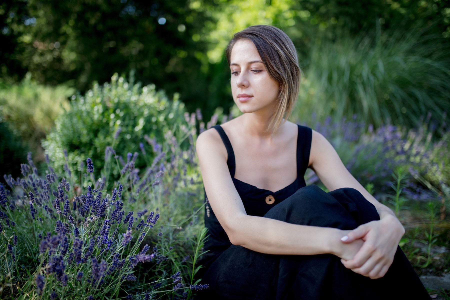 Quiet moment outdoors near lavender